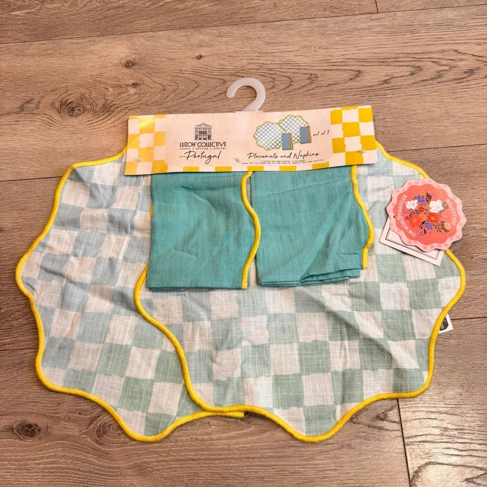 NWT LUZOH COLLECTIVE Portugal Placemats & Napkins Set of 2 Linen Teal‎